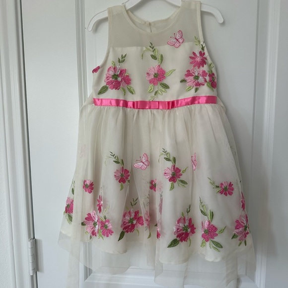 Jona Michelle Floral and Butterfly Embroidered Kids Dress with Pink - Picture 1 of 5